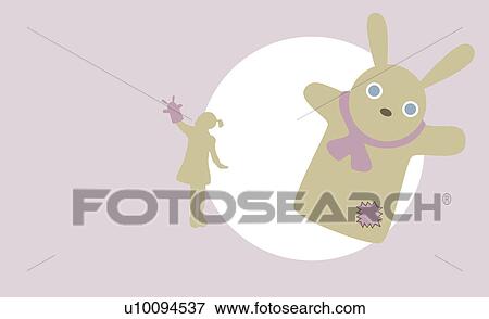 Close-up of a hand puppet with a girl playing in the background View Large Illustration Stock Illustration - Close-up of a hand puppet with a girl playing in the background. Fotosearch