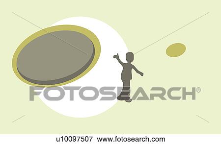 Stock Illustration - Close-up of a plastic disc with the silhouette of a child playing with a plastic disc in the background. Fotosearch