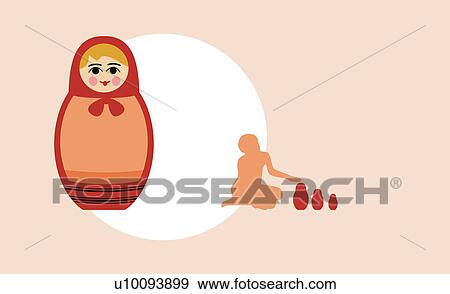 Stock Illustration - Close-up of a Russian doll with a girl playing in the background. Fotosearch