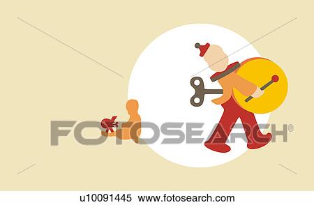 Close-up of a winding toy with the silhouette of a child playing with a winding toy in the background View Large Illustration Stock Illustration - Close-up of a winding toy with the silhouette of a child playing with a winding toy in the background. Fotosearch