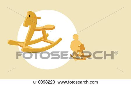 Rocking horse with the silhouette of a boy sitting on a rocking horse in the background View Large Illustration Clipart - Rocking horse with the silhouette of a boy sitting on a rocking horse in the background. Fotosearch