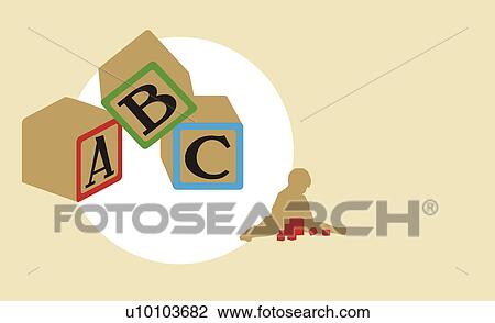 Drawing - Silhouette of a boy playing with blocks. Fotosearch