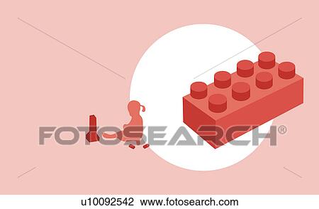 Drawing - Silhouette of a girl playing with a plastic block. Fotosearch