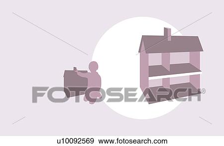 Silhouette of a girl playing with a doll house View Large Illustration Stock Illustration - Silhouette of a girl playing with a doll house. Fotosearch