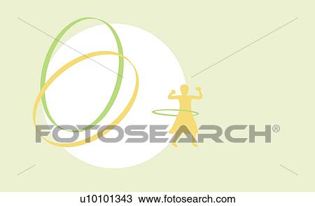 Drawing - Silhouette of a girl spinning a plastic hoop. Fotosearch