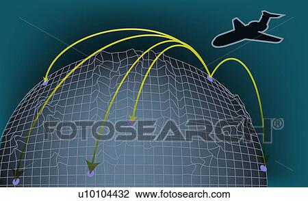 Airplane flying over the earth View Large Illustration Drawing - Airplane flying over the earth. Fotosearch