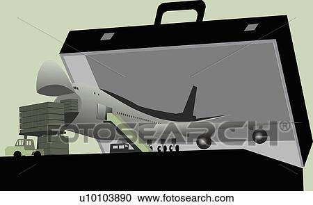 Airplane in a briefcase View Large Illustration Clipart - Airplane in a briefcase. Fotosearch