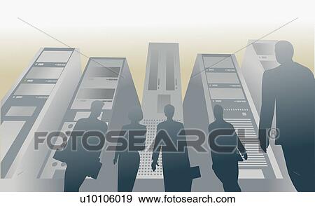 Stock Illustration - Business executives standing in front of office buildings. Fotosearch