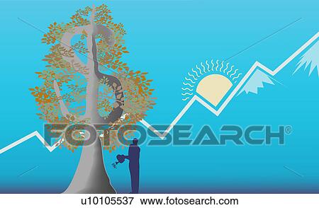 Businessman growing a money tree View Large Illustration Stock Illustration - Businessman growing a money tree. Fotosearch