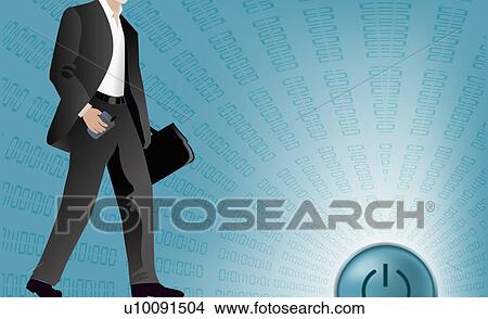 Stock Illustration - Businessman holding a hand bag and a mobile phone. Fotosearch