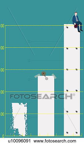 Clip Art - Businessman sitting on a bar graph. Fotosearch