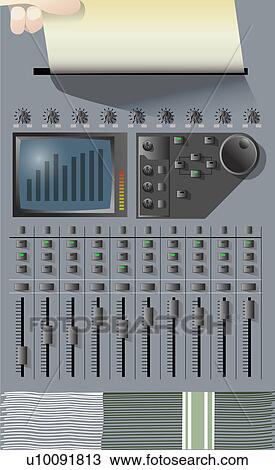Drawing - Close-up of a digital music mixer. Fotosearch