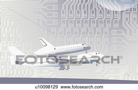 Stock Illustration - Close-up of a space shuttle on an airplane. Fotosearch