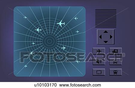 Clipart - Close-up of airplanes on a radar screen. Fotosearch