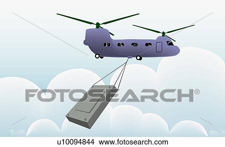 Stock Illustration - Helicopter carrying cargo. Fotosearch