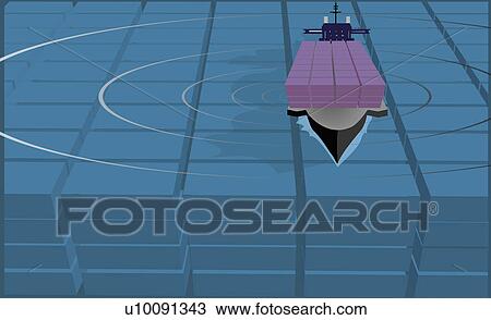 Drawing - High angle view of cargo containers on a container ship. Fotosearch