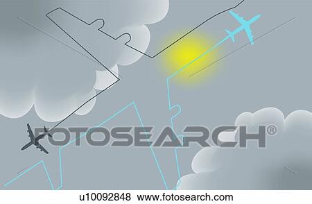 Low angle view of two airplanes flying in the sky View Large Illustration Stock Illustration - Low angle view of two airplanes flying in the sky. Fotosearch