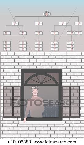 Stock Illustration - Portrait of a man looking through a window. Fotosearch