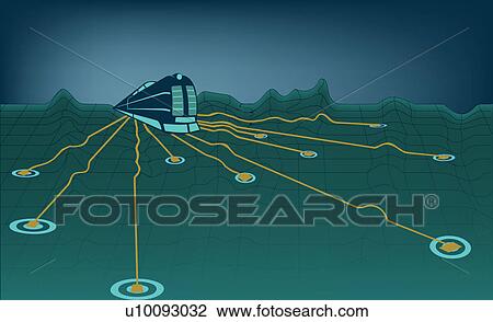Drawing - Railroad car on a map. Fotosearch