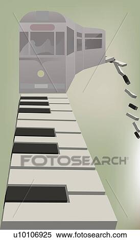 Stock Illustration - Railroad car on piano keys. Fotosearch