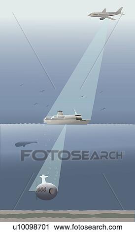 Search light falling from an airplane on a cruise ship and from a cruise ship on a submarine View Large Illustration Clip Art - Search light falling from an airplane on a cruise ship and from a cruise ship on a submarine. Fotosearch