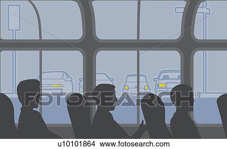 Stock Illustration - Side profile of three people sitting in a bus. Fotosearch