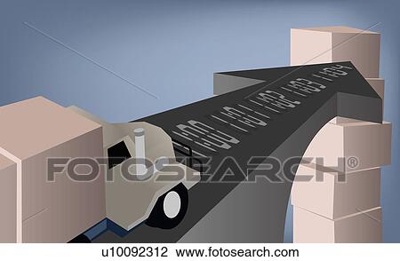 Truck running on an arrow shaped road View Large Illustration Drawing - Truck running on an arrow shaped road. Fotosearch
