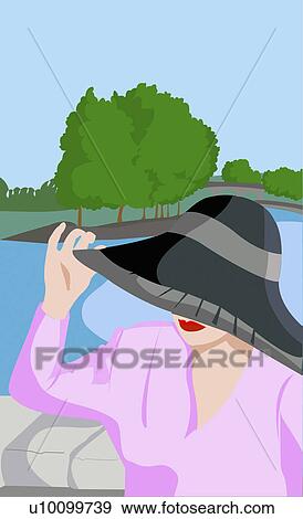 Close-up of a woman wearing a hat View Large Illustration Stock Illustration - Close-up of a woman wearing a hat. Fotosearch