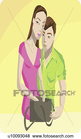 Stock Illustration - Close-up of a young couple holding a bag. Fotosearch