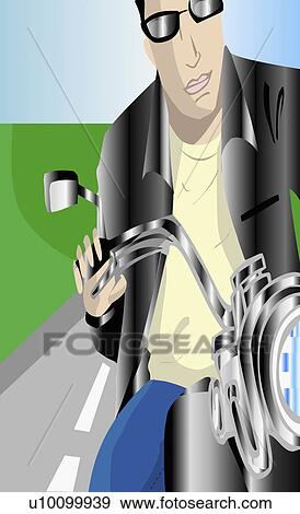 Close-up of a young man riding a motorcycle View Large Illustration Stock Illustration - Close-up of a young man riding a motorcycle. Fotosearch
