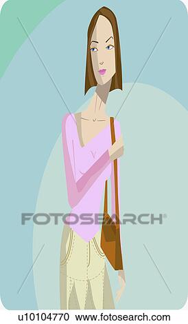 Clipart - Close-up of a young woman carrying a hand bag. Fotosearch