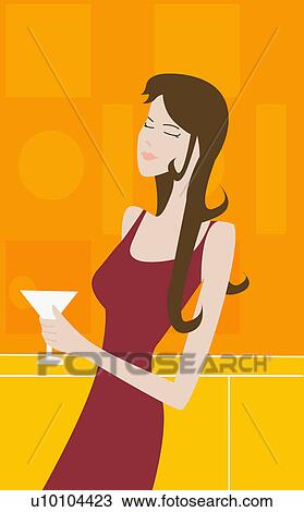 Drawing - Close-up of a young woman holding a wine glass. Fotosearch