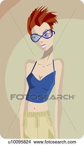 Stock Illustration - Close-up of a young woman wearing sunglasses. Fotosearch