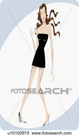 Drawing - Portrait of a young woman dancing. Fotosearch