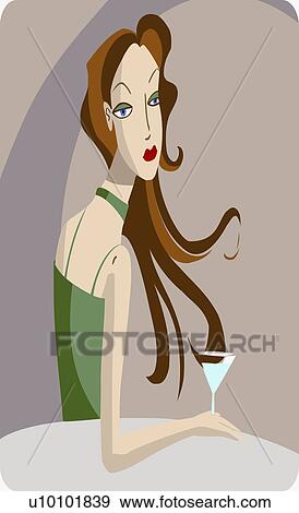 Portrait of a young woman holding a glass of drink View Large Illustration Stock Illustration - Portrait of a young woman holding a glass of drink. Fotosearch