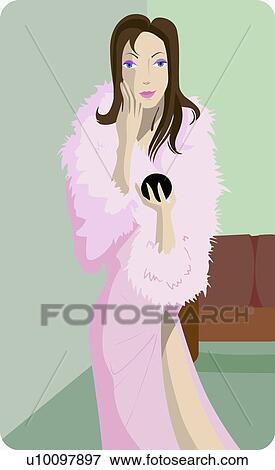 Portrait of a young woman using a powder compact View Large Illustration Stock Illustration - Portrait of a young woman using a powder compact. Fotosearch