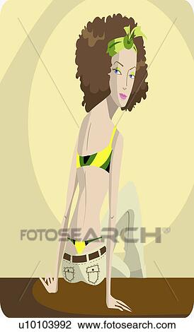 Drawing - Rear view of a young woman posing. Fotosearch
