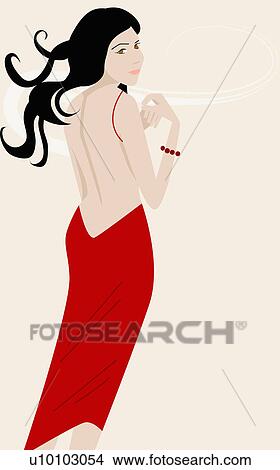 Stock Illustration - Rear view of a young woman standing. Fotosearch