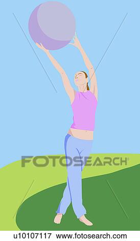 Stock Illustration - Young woman exercising with a fitness ball. Fotosearch