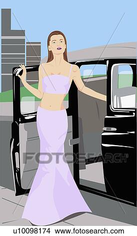 Young woman exiting from a car View Large Illustration Stock Illustration - Young woman exiting from a car. Fotosearch