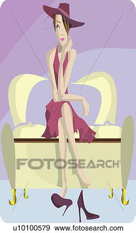 Stock Illustration - Young woman sitting in an armchair with her legs crossed. Fotosearch