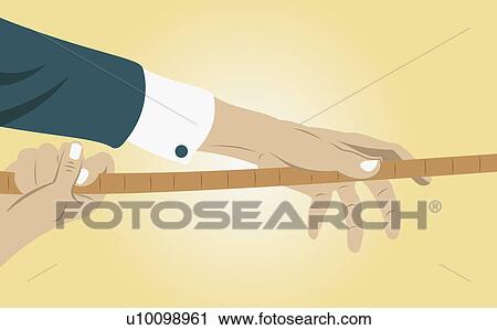 Clip Art - Close-up of a businessman pulling a rope. Fotosearch