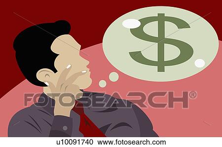 Clipart - Close-up of a businessman thinking about money. Fotosearch
