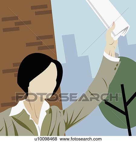 Stock Illustration - Close-up of a businesswoman hailing a taxi. Fotosearch