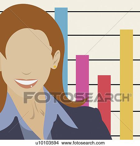 Stock Illustration - Close-up of a businesswoman in front of a bar graph. Fotosearch