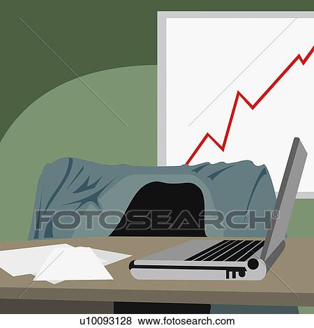 Stock Illustration - Close-up of a laptop and documents on a table. Fotosearch