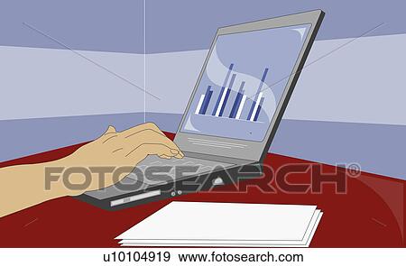 Stock Illustration - Close-up of a person's hand using a laptop. Fotosearch