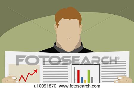 Clipart - Close-up of a young man reading a newspaper. Fotosearch