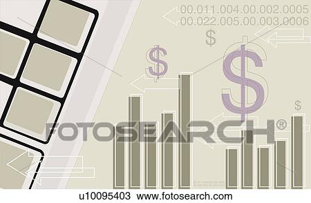 Drawing - Close-up of the keypad of a calculator with bar graph. Fotosearch
