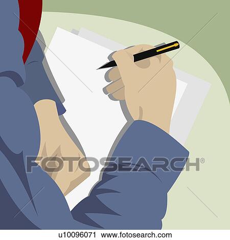 Clip Art - High angle view of a businessman writing on paper. Fotosearch